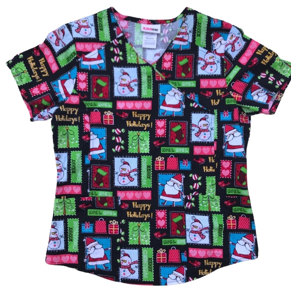 ScrubStar Women’s Holiday Nurse Scrub Top Size XS